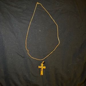 14k plated cross pendant and 18 in micro Cuban chain